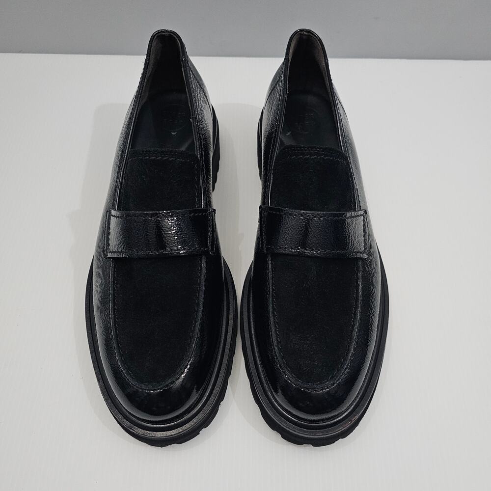 Paul Green Black Leather and Suede Lug Sole Loafers - Picture 4 of 13